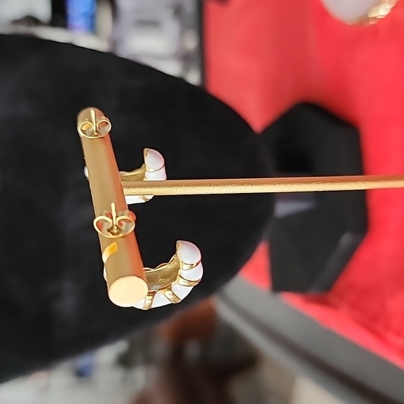 Gold & White Post Earrings - Picture 4 of 6